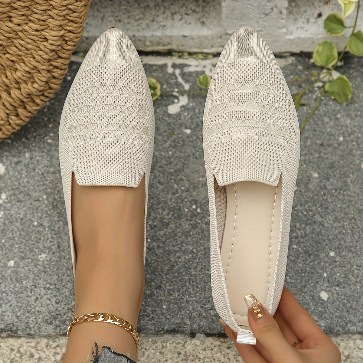 BS Orthopedische Beige Loafers met Geweven Patroon - Anna