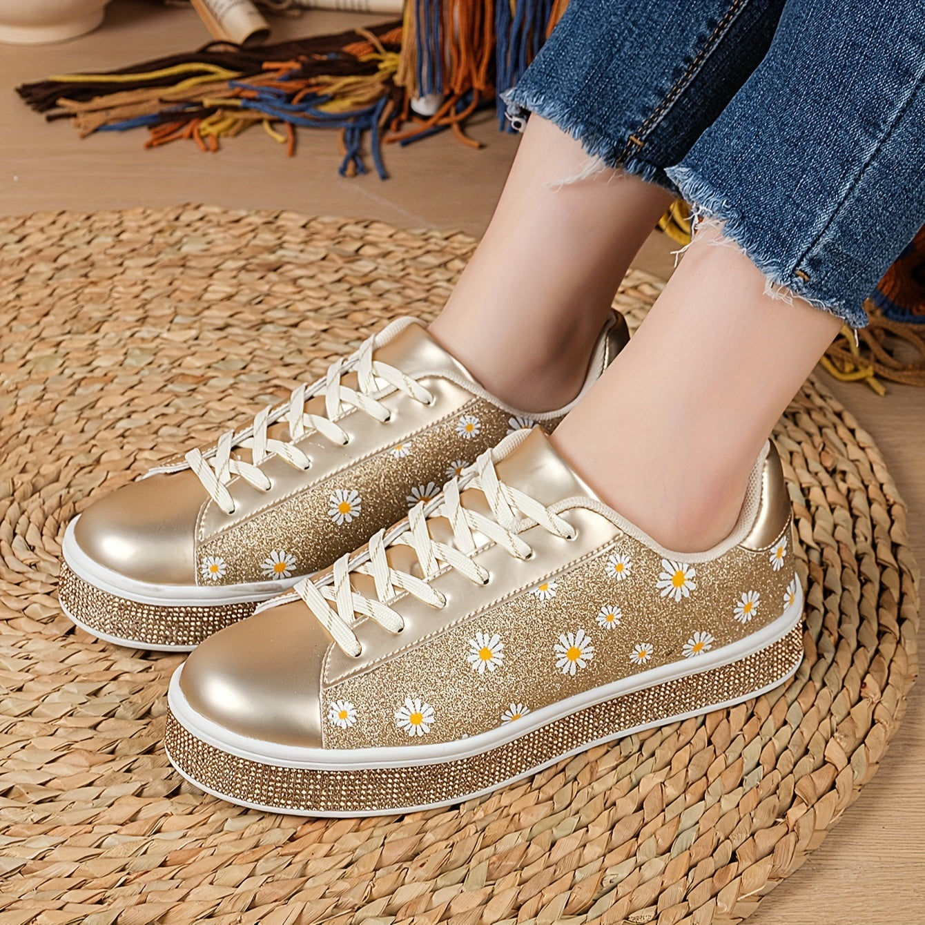 BS Orthopedische Gouden Daisy Sneakers - Laura