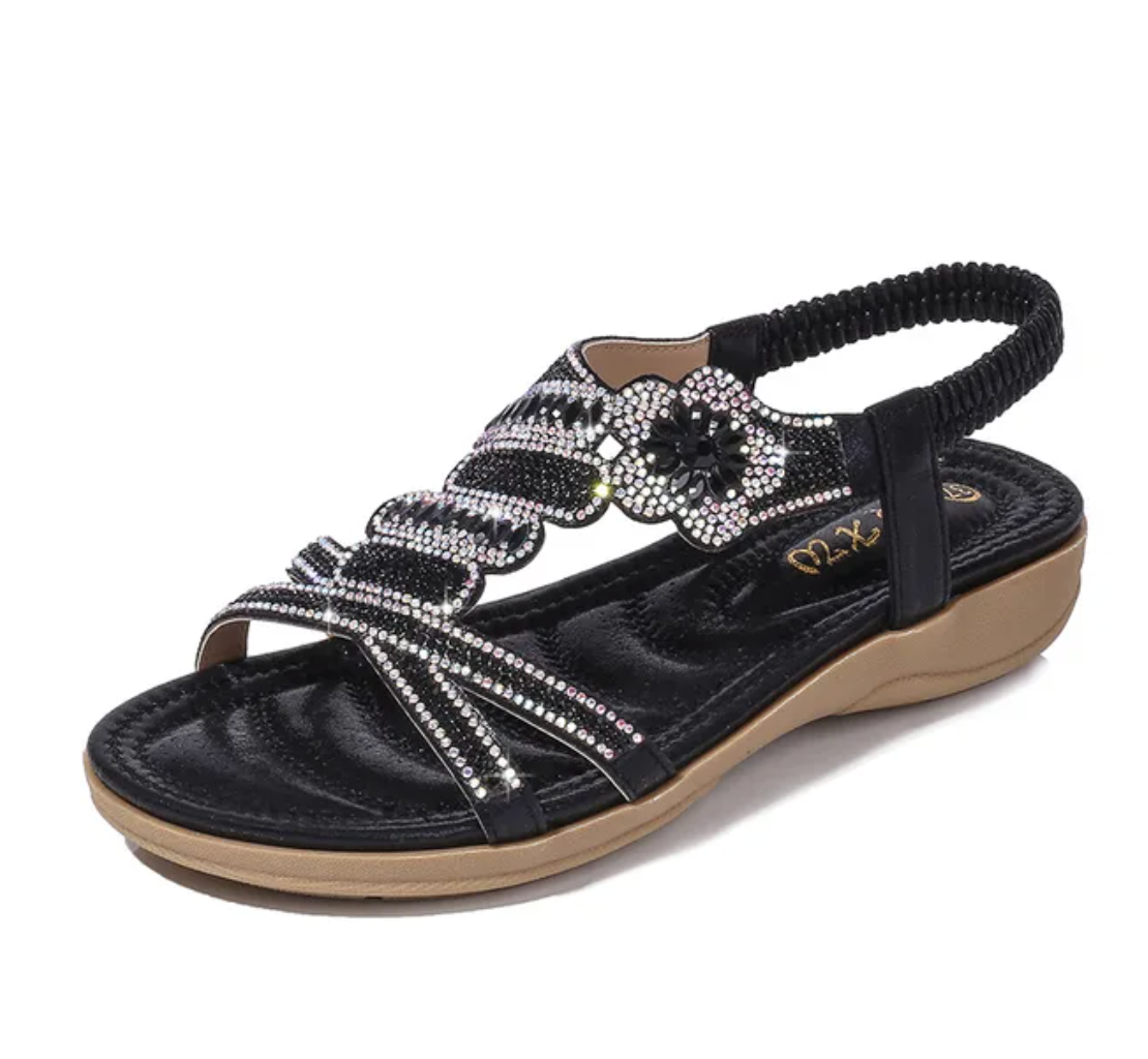 BS Orthopedische Zwarte Sandalen met Kristallen - Sofia