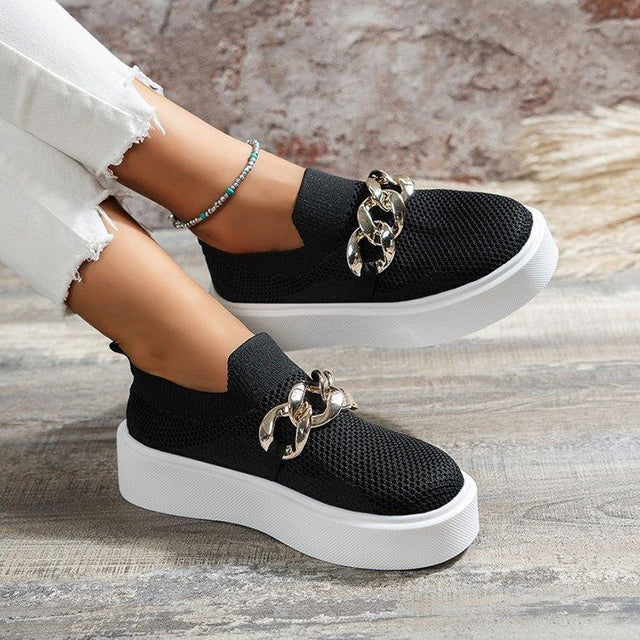 BS Chain Platform | Ademende platform slip-on sneakers met ketting detail voor dames