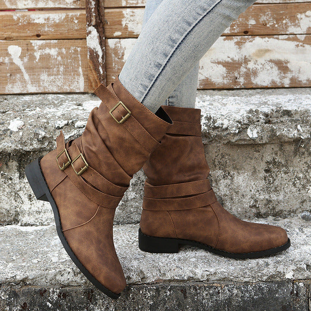 BS Vintage Boot | Vintage half hoge laarzen met gesp voor dames