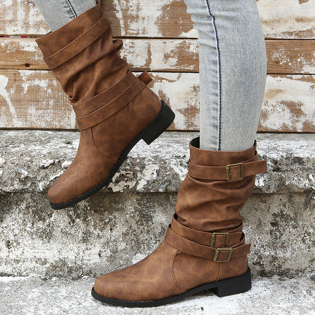 BS Vintage Boot | Vintage half hoge laarzen met gesp voor dames