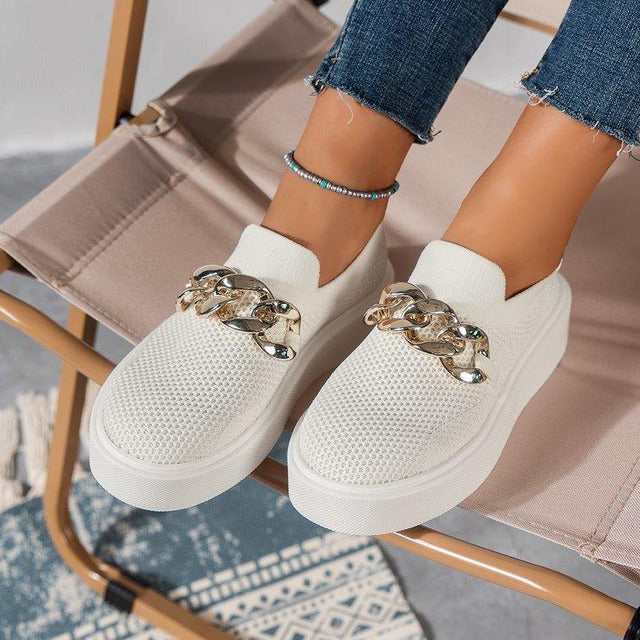 BS Chain Platform | Ademende platform slip-on sneakers met ketting detail voor dames