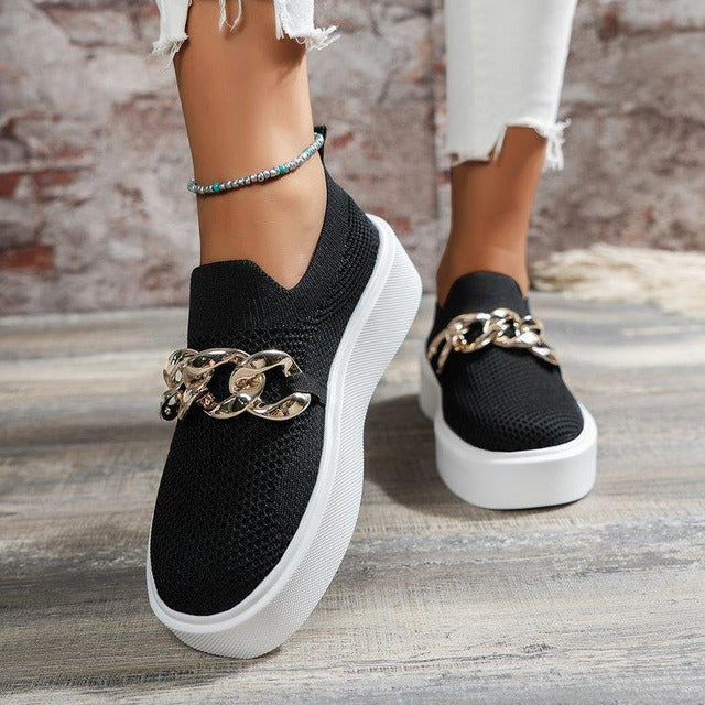 BS Chain Platform | Ademende platform slip-on sneakers met ketting detail voor dames