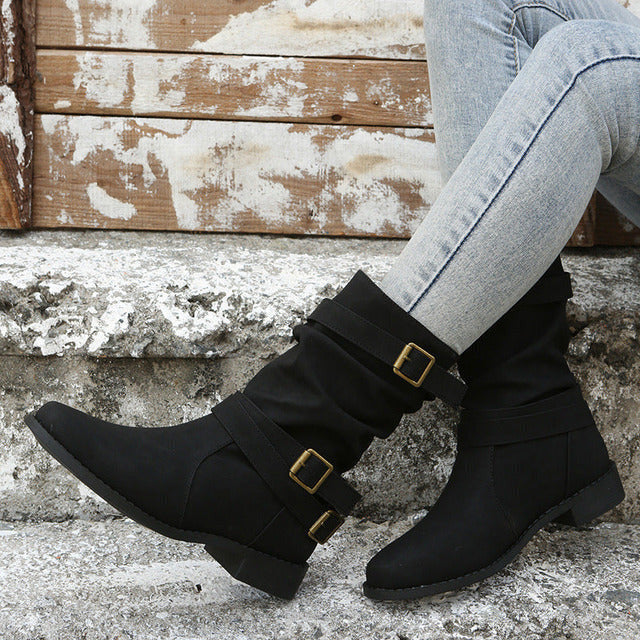 BS Vintage Boot | Vintage half hoge laarzen met gesp voor dames