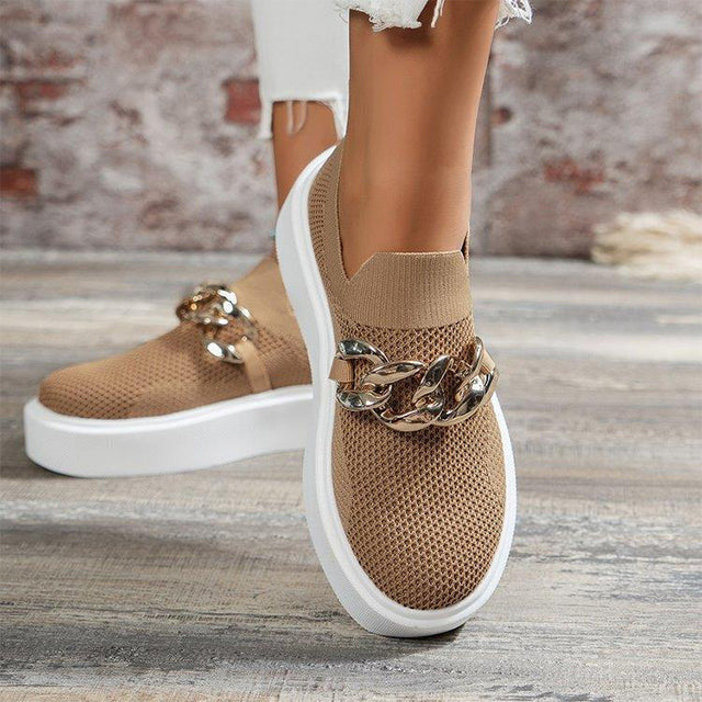 BS Chain Platform | Ademende platform slip-on sneakers met ketting detail voor dames