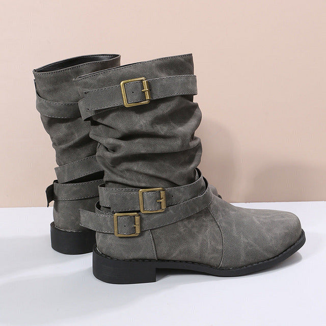 BS Vintage Boot | Vintage half hoge laarzen met gesp voor dames