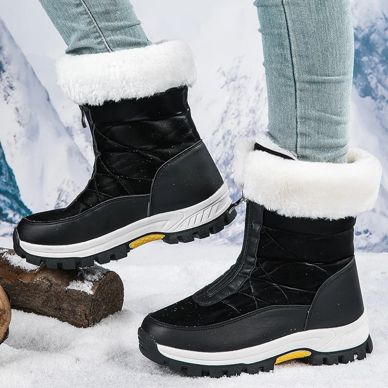 BS Winter Fur | Luxe half hoge snowboots met rits an bonten rand voor dames