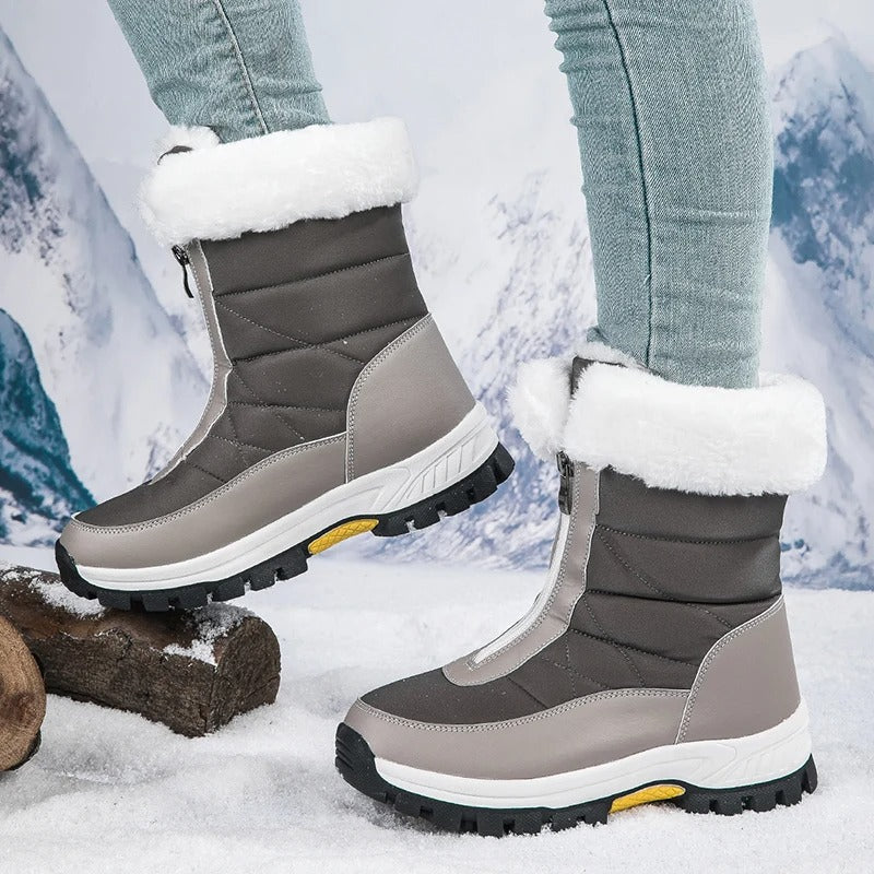 BS Winter Fur | Luxe half hoge snowboots met rits an bonten rand voor dames